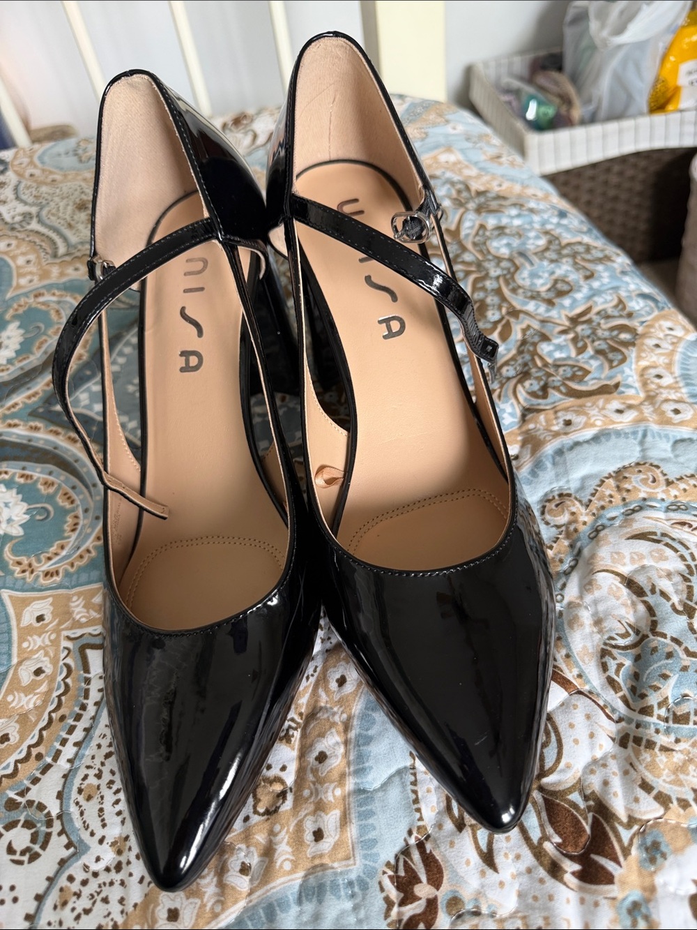 Unisa Black Patent Pointed Mary-Jane Heels